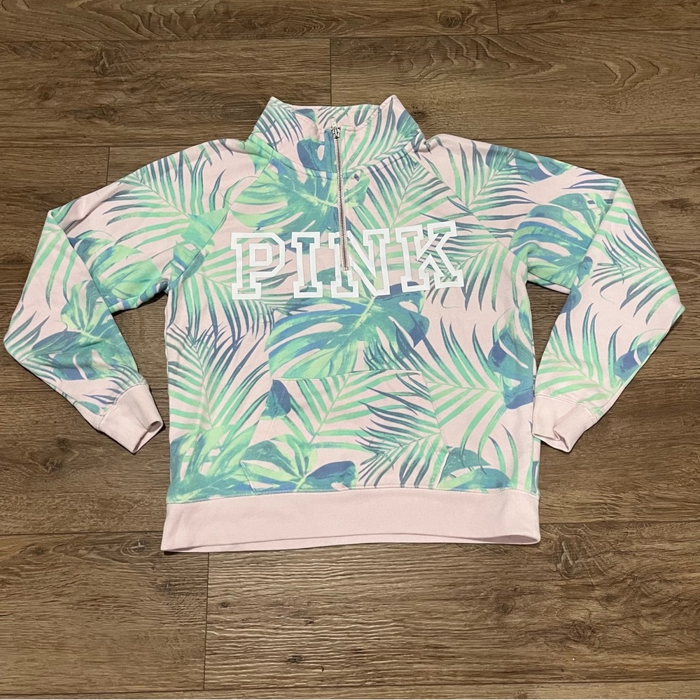 Victoria’s Secret Pink Pastel Palm Tropical 1/4 Zip Pullover - Size XS